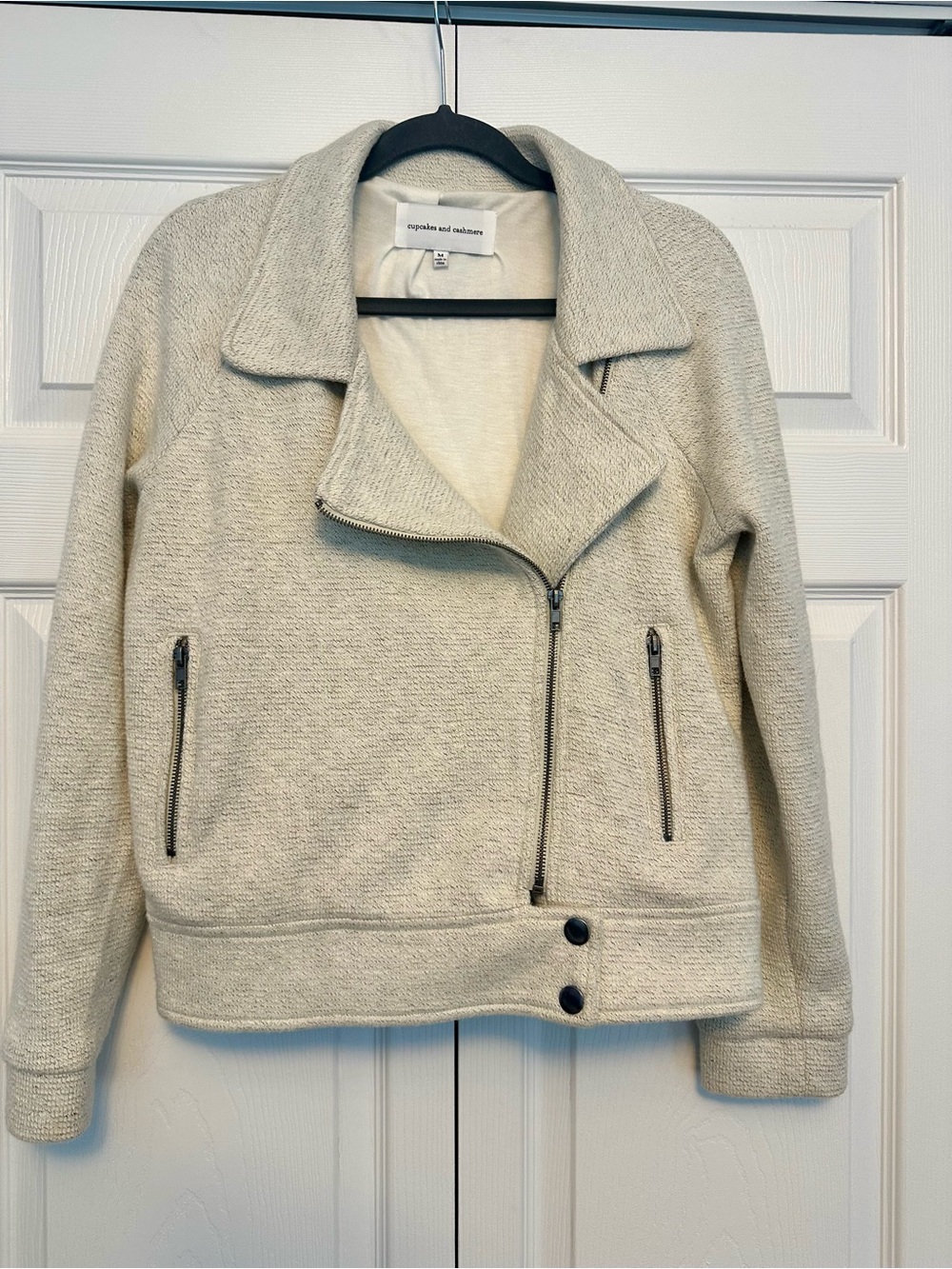 cupcakes & cashmere Cream Knit Moto Jacket with Zip Pockets